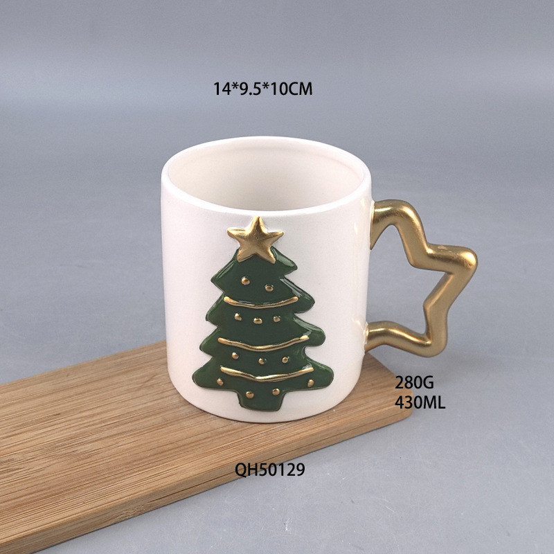 Tazas de cerámica en relieve de árbol de Navidad de alto valor de visualización, regalos creativos, regalos para parejas, tazas de agua de cerámica