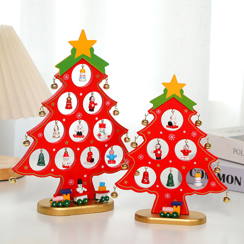 2025 mini escritorio árbol de Navidad de madera regalo de decoración de árbol de Navidad pequeño bricolaje decoración de Navidad