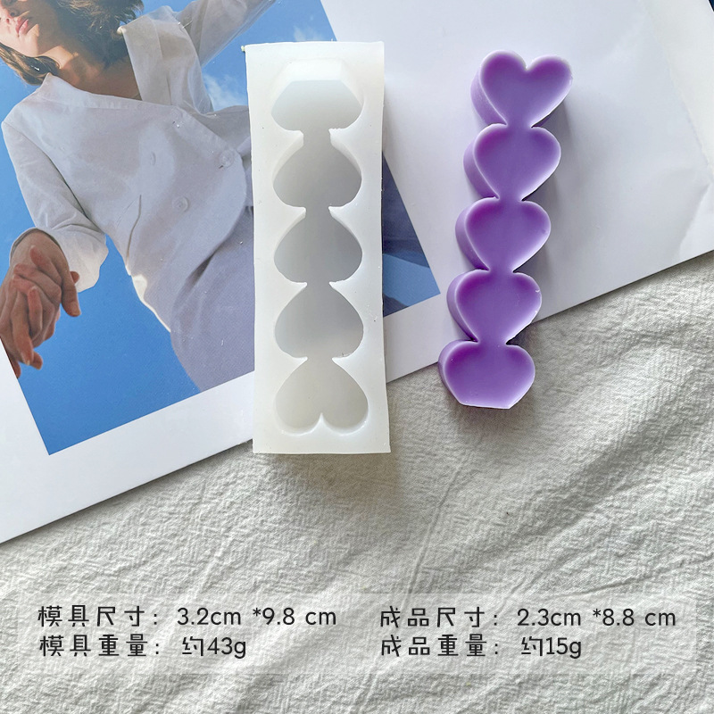 Jiahuimei tridimensional amor aromaterapia vela molde de silicona 5 piezas en forma de corazón epoxi jabón hecho a mano herramienta abrasiva de chocolate