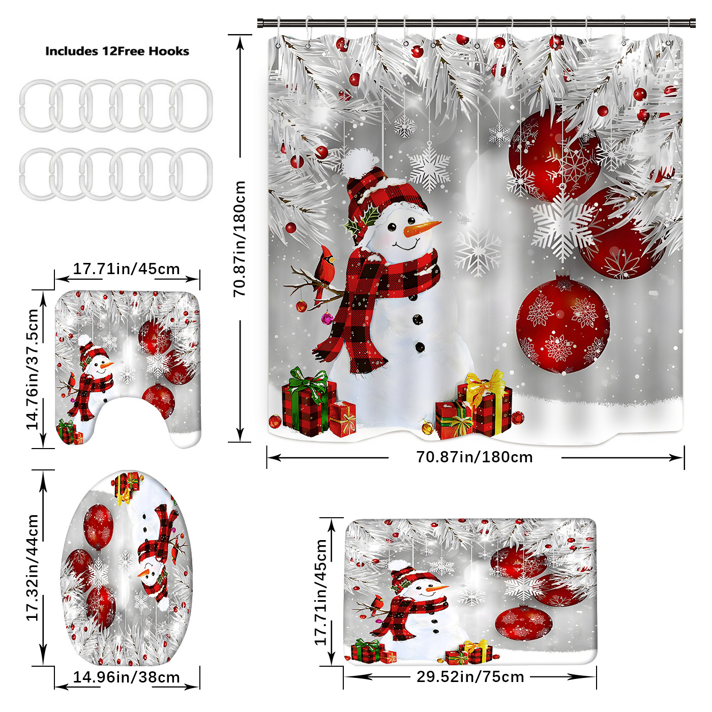 Cortina de ducha de poliéster impermeable con estampado navideño rojo, cortina de ducha creativa con diseño digital 3D, estilo americano y europeo, suministro directo transfronterizo del fabricante