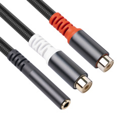 New Product Aluminum Alloy Case Gold-Plated Stereo 3.5mm Male to Dual RCA Male Y-Split Audio Cable 0.3 Meters