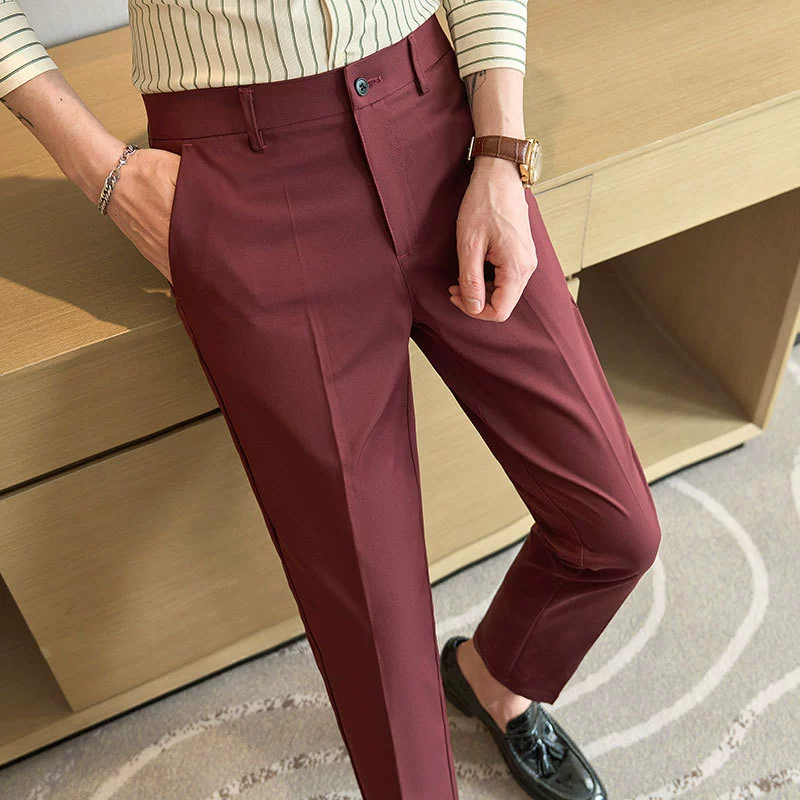 Мужские брюки-чинос, деловые повседневные брюки для подростков, весенне-летние стрейчевые брюки в корейском стиле, облегающие, профессиональная деловая одежда