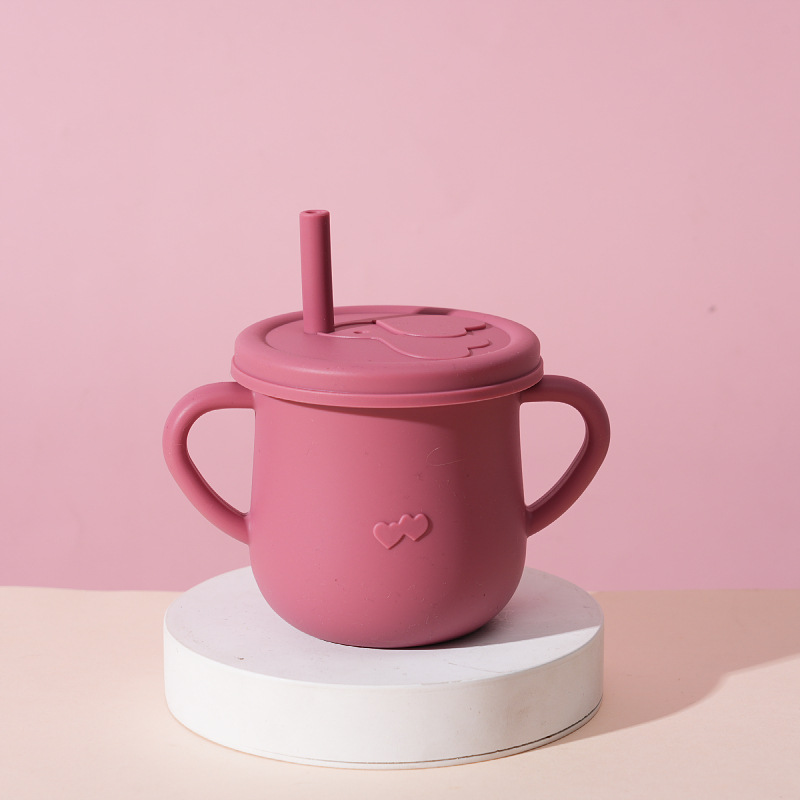 Taza de bebé de silicona transfronteriza con cubierta de bocadillos, taza de paja de grado alimenticio para niños, taza de bebida anti-caída para bebés