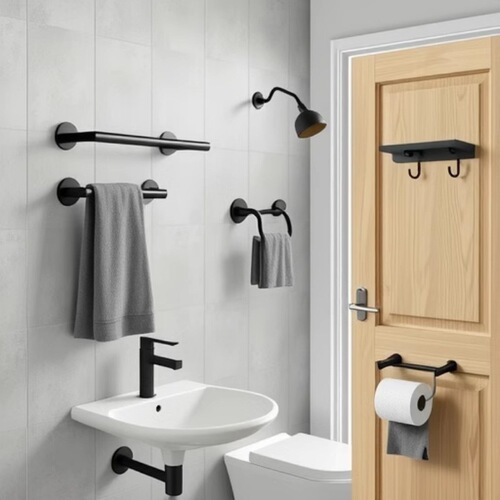 Black stainless steel bathroom towel rack bathroom storage rack wall-mounted bath towel rack hardware bathroom accessories set