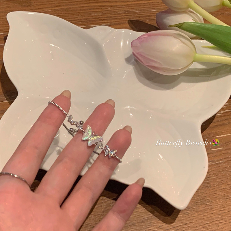 Light Luxury Niche Micro-inlaid Exquisite Bow Bracelet Women's ins Trendy All-match Elegant Creative Pull-out Bracelet Bracelet