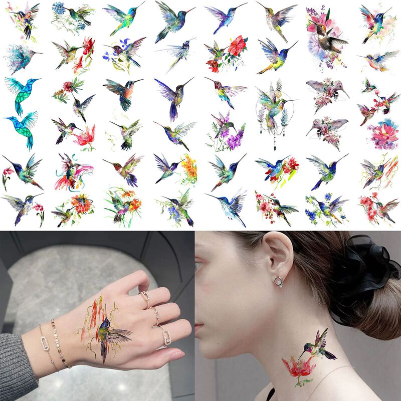 3D Watercolor Hummingbird Temporary Tattoo Stickers Cross-Border Realistic Long-Lasting Arm Stickers TEMU European and American Tattoo Amazon