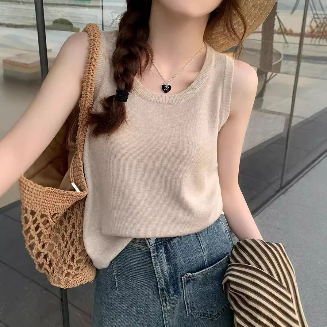 Knitted camisole women's summer wear new inner wide shoulder strap breast bottoming sleeveless loose top wholesale