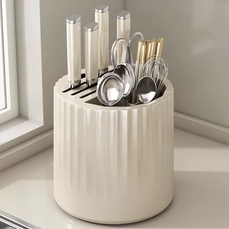 Rotating kitchen utensil holder, cream yellow, large capacity, rotatable base