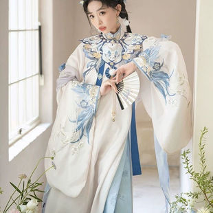 [Imperial Jade-Faced Vermilion] Embroidered Stand Collar Asymmetrical Jacket with Ma Face Skirt and Cloud Shoulder Ming Dynasty Style Hanfu Women's Summer Full Set Cloud Hanfu