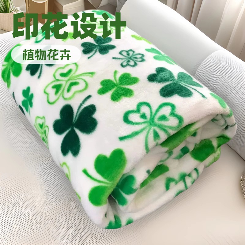 Plant and Floral Print Design Coral Fleece Blanket Shawl Throw Blanket Nap Blanket Portable Nap Flannel Blanket