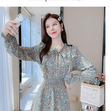 法式碎花连衣裙女春季新款女神范温韩版柔风收腰显瘦约会雪纺长裙