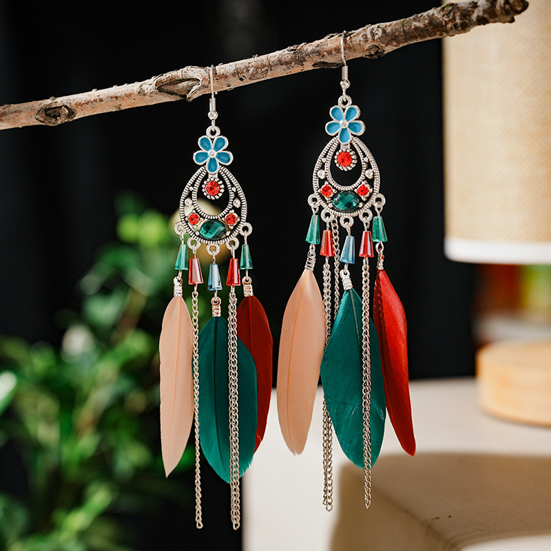long retro earrings flower-shaped from Yunnan province
