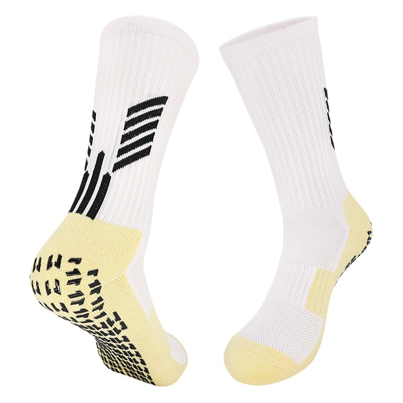 Calcetines de fútbol profesionales transfronterizos de otoño e invierno con suela de pegamento, calcetines de entrenamiento a media pantorrilla antideslizantes, calcetines deportivos con suela de toalla que absorben el sudor, venta al por mayor.