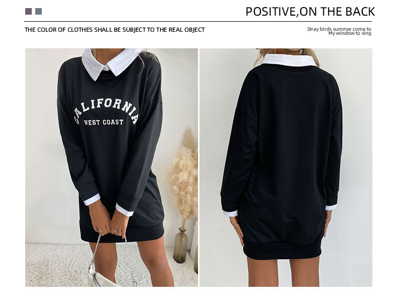  long-sleeved lapel fake two-piece letter printed sweatershirt dress nihaostyles wholesale clothing NSDMB88714