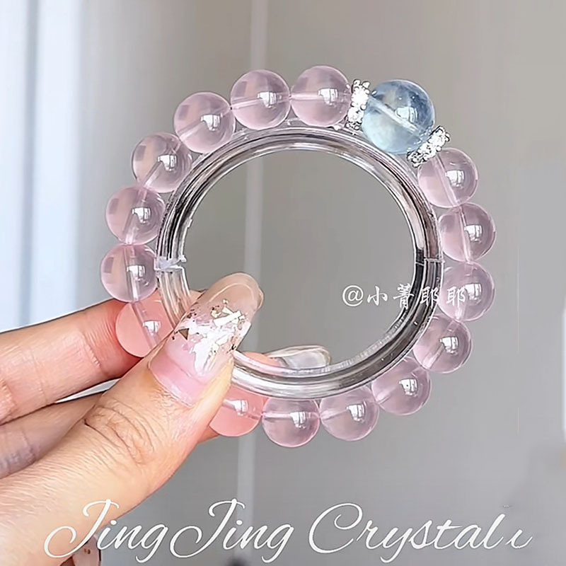 女性用模造ピンククリスタルアクアマリンブレスレット、ピーチとグレープフルーツピンククリスタルトランスファーブレスレット、ガールフレンドへの中国のバレンタインデーギフトとして|undefined