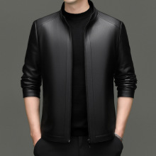 主推款品牌男士立领真皮衣2025新款中青年商务休闲加绒皮夹克外套