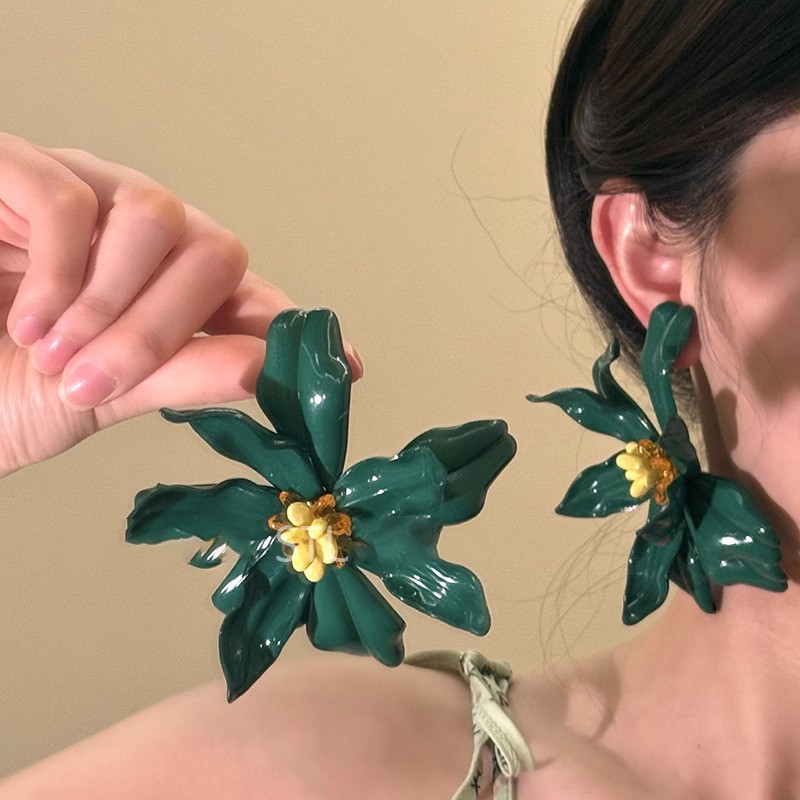 Pendientes de borla de flores de gasa de aguja de plata Pendientes de dopamina de bosque dulce Pendientes de todo fósforo de tendencia de nicho Mujeres al por mayor