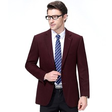 男士休闲单件羊毛西装秋季新款酒红毛料单西商务中年正装西服外套