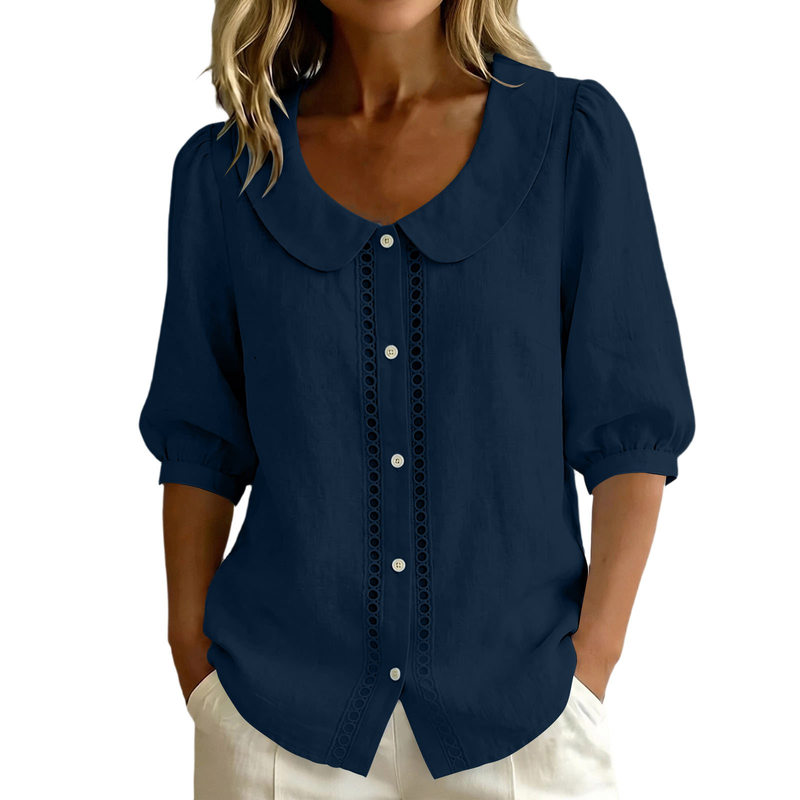 Aliexpress Independent Site Amazon Loose Casual Lace Shirt Women's Button-Down Short-Sleeve Shirt in Stock
