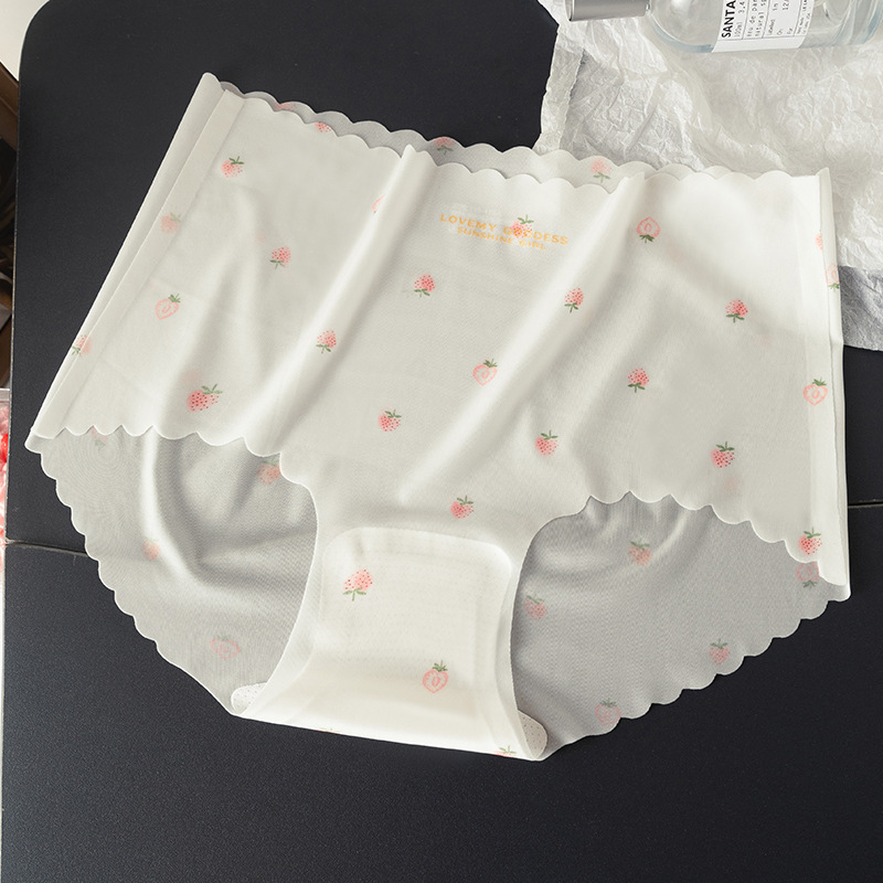 Chica de seda de hielo de fresa sin costuras estilo delgado de secado rápido estudiante entrepierna de algodón puro cintura media niña mujer antibacteriana refrescante