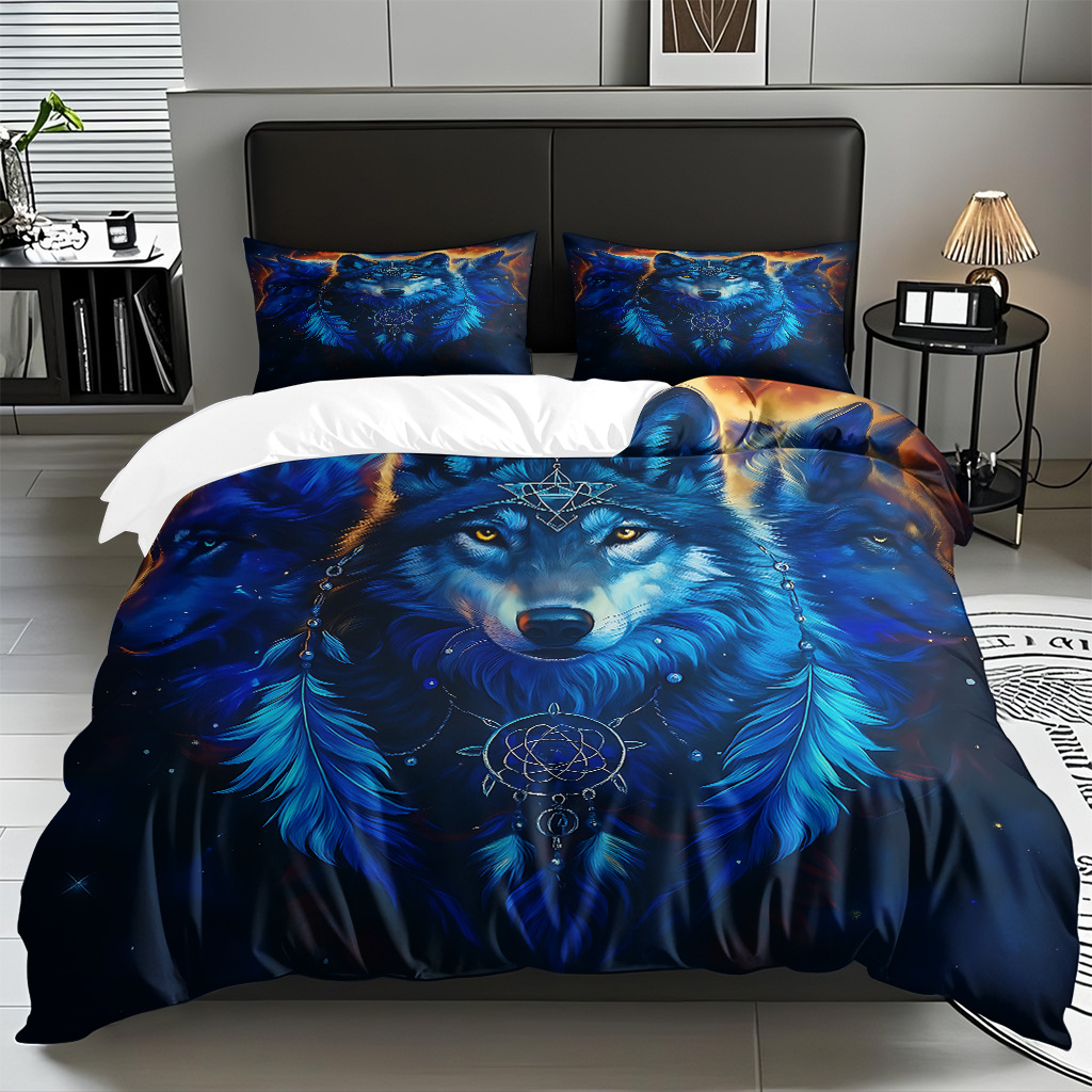 TEMU / JIT adaptado al patrón de lobo impresión digital set edredón molido textil transpirable para dibujar puede hacer