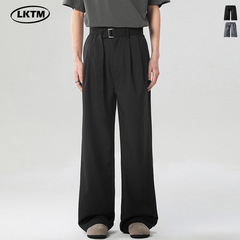 LKTM メンズ夏用軽量プリーツドレープパンツ、男性と女性用、ハンサムな取り外し可能なベルト付きのエクストラロングカジュアルパンツ
