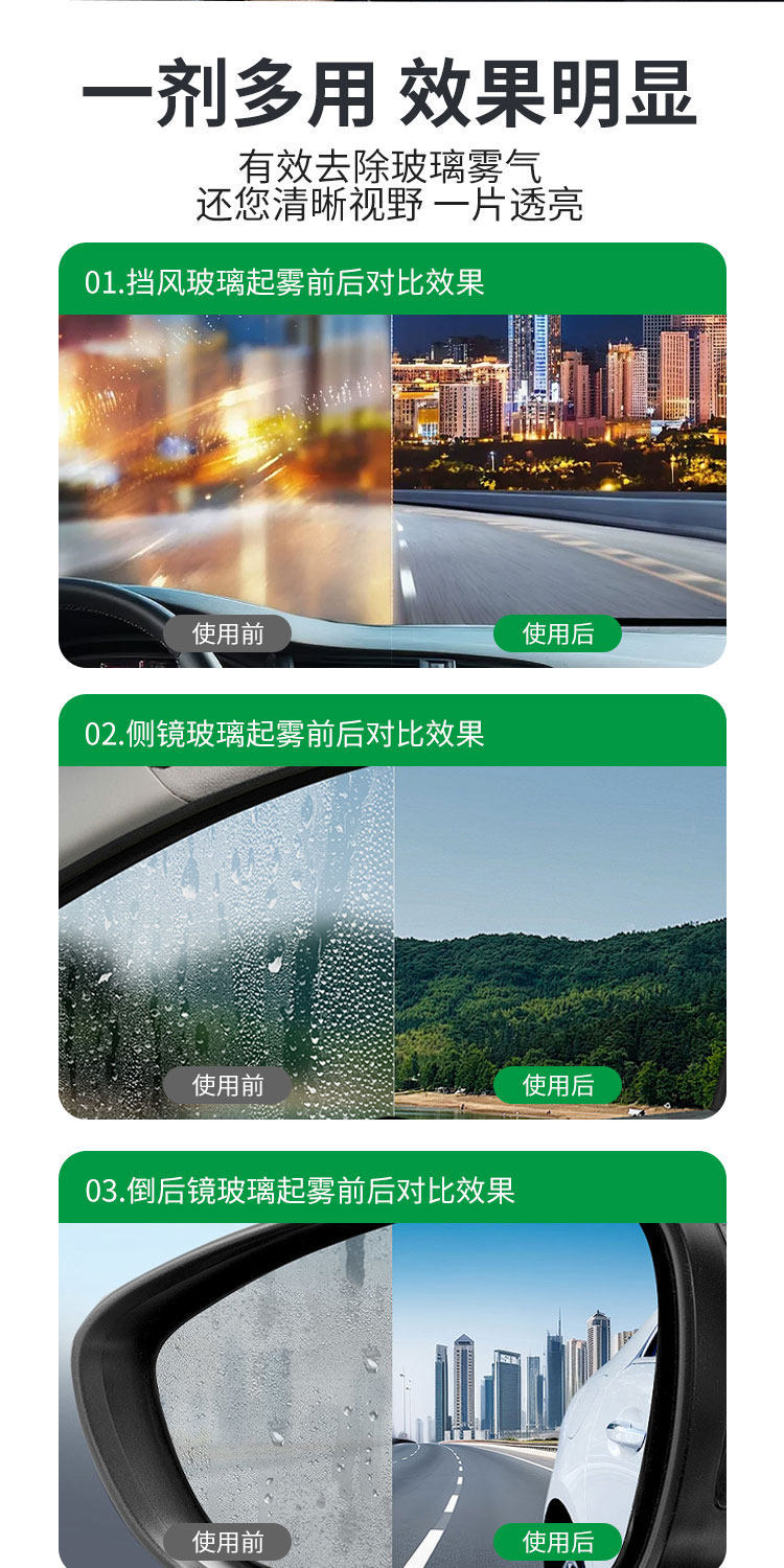 Suitable for Castrol anti-fog agent, multi-functional car glass anti-fog and defogging device, car rearview mirror, helmet mirror