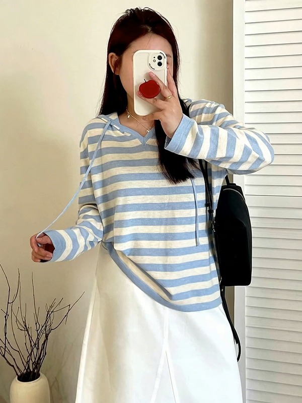 【包邮】大码女装v领连帽衫女长袖上衣2025秋胖mm宽松显瘦针织衫|undefined
