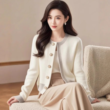 小香风拼色针织毛衣外套女2025早春新款韩版洋气减龄软糯开衫上衣