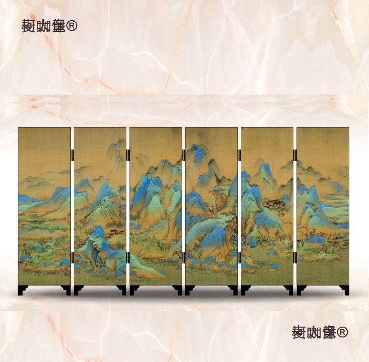 漆器折叠小屏风千里江山图只此青绿山水画中式古典国风伴手麦太保