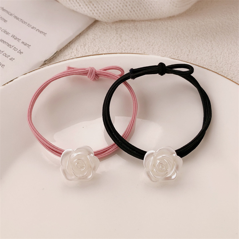 Versión coreana de la cuerda de la cabeza de la camelia accesorios para el cabello niña atar la cabeza temperamento de alta elasticidad rosa banda de goma anillo para el cabello cuerda para el cabello