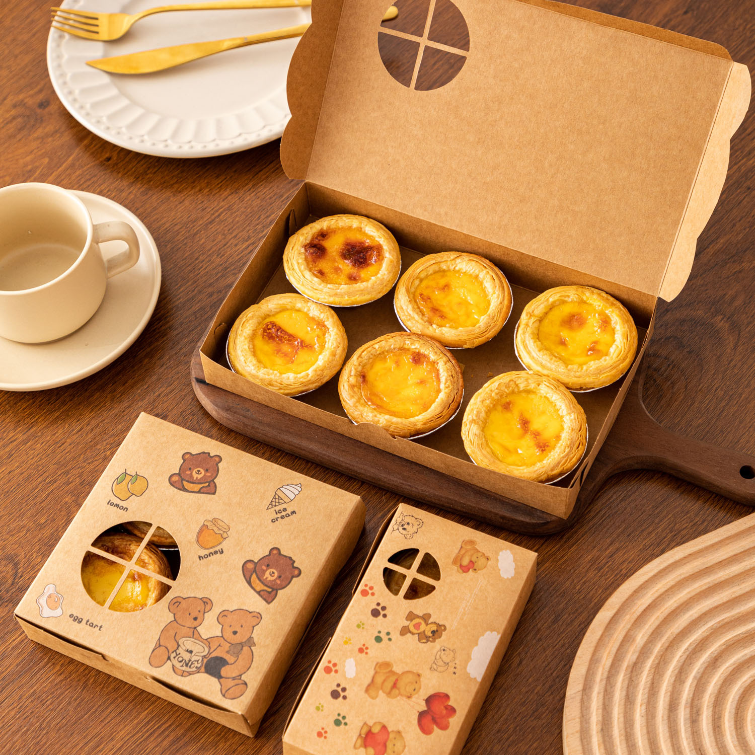 2粒4粒6粒牛皮纸蛋挞包装盒家用可爱葡式蛋挞打包盒烘焙外送盒子