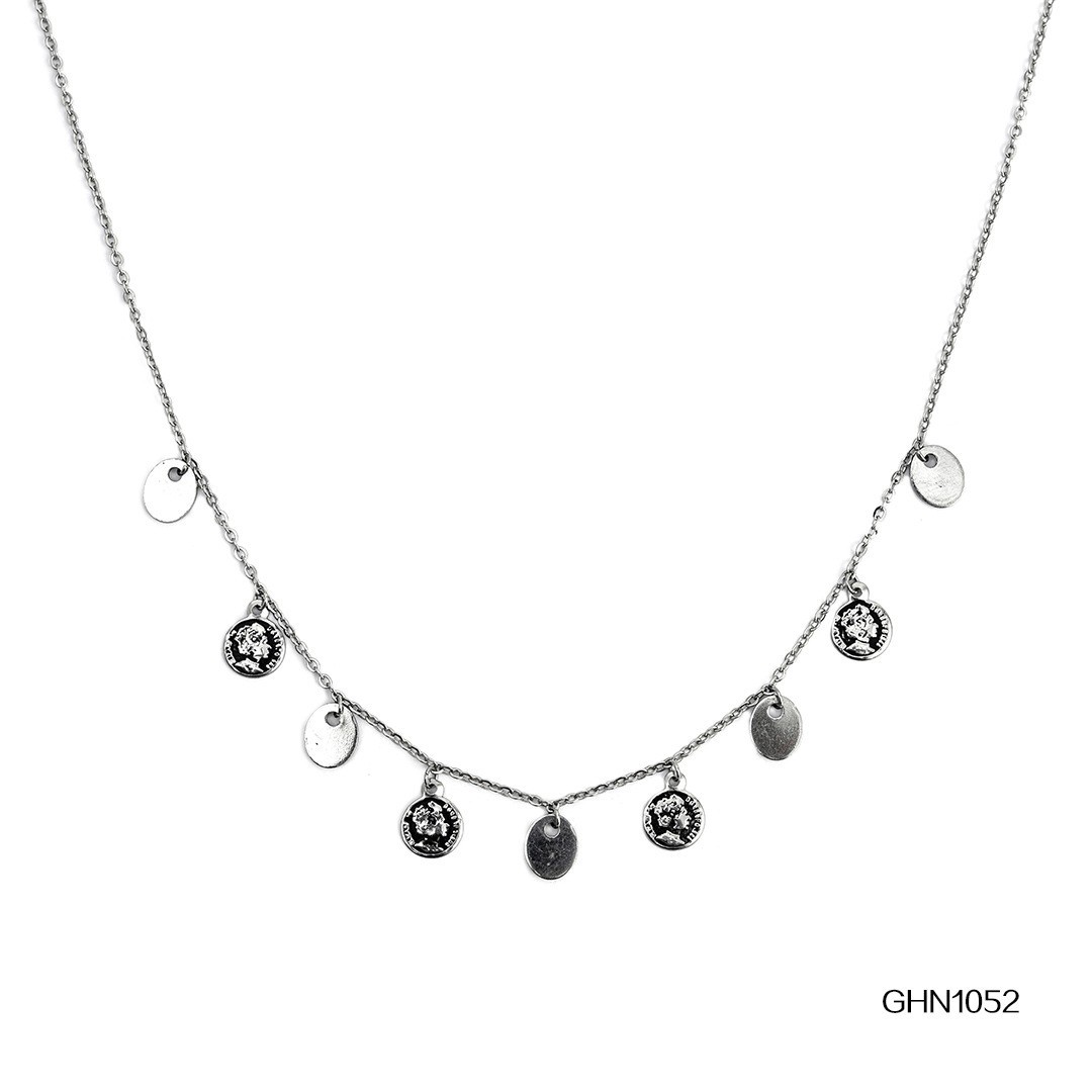 Korean style metal texture double-layer layered circular hang tag necklace for women with cold air collarbone Cuban_voghion.com