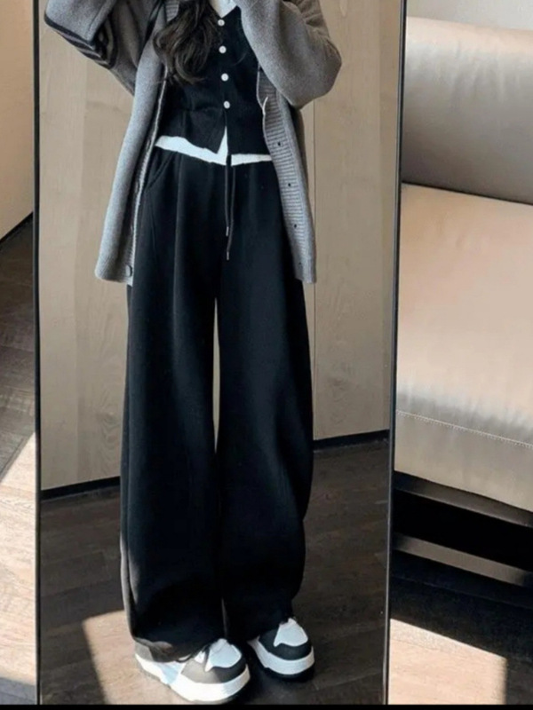 黑标弯刀运动裤女春秋季2025新款高腰垂感显瘦宽松小个子阔腿卫裤|undefined