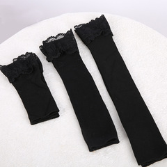 Factory wholesale women's autumn and winter arm warmers knitted black and white lace medium length cotton sleeve covers false cuff gloves trendy