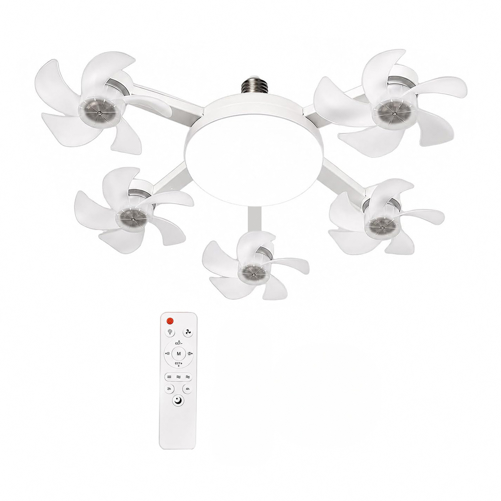 2026 nueva bombilla de ventilador electromecánico no tripulado silenciosa doméstica E27 cabeza de lámpara de tornillo en un ventilador de techo LED control remoto