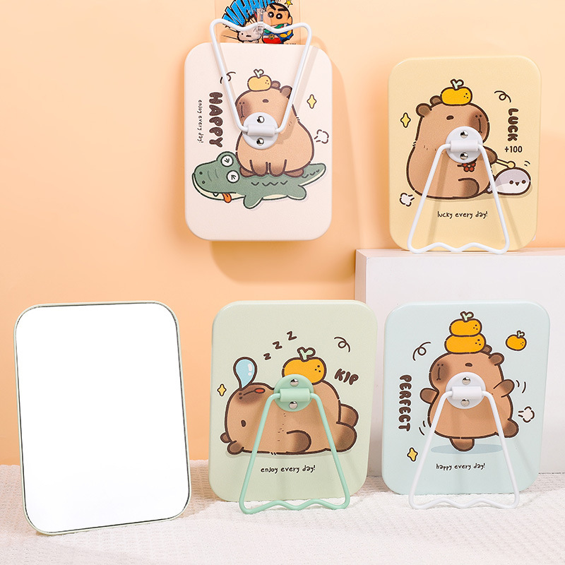 かわいい漫画pu卓上ミラー学生レディース自宅寮化粧ミラー楽しい时间鉄ブラケットデスクトップ片面ミラー|undefined