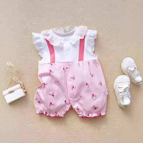  summer baby short-sleeved jumpsuit summer crawl suit small flying sleeves jumpsuit cotton cool pajamas 3-18