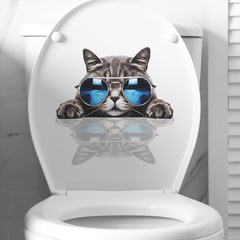 新款fun-m59卡通個性戴墨鏡貓咪馬桶貼浴室衛生間背景裝飾牆貼紙
