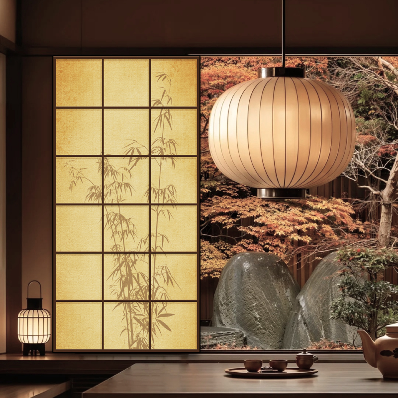 中式竹子杜邦纸灯箱餐厅茶室发光装饰宣纸纹背景墙酒店会所广告牌