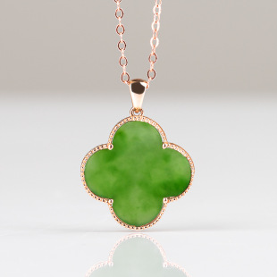 Spinach Green Natural Old Material Hetian Jade Jade Four-leaf Clover Pendant Genuine 18K Gold and Jade Necklace for Men and Women