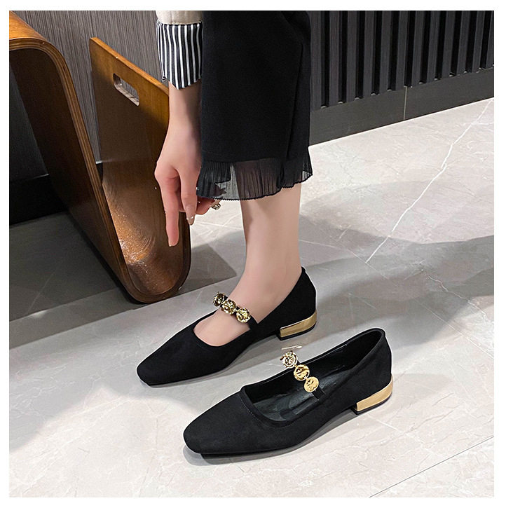 Giày Mary Jane nữ mũi vuông đế bằng đính đồng xu nhỏ, kiểu lười, gót thấp dưới 3 cm — Màu nâu cà phê, Xanh lá cây, màu đen chi tiết 31