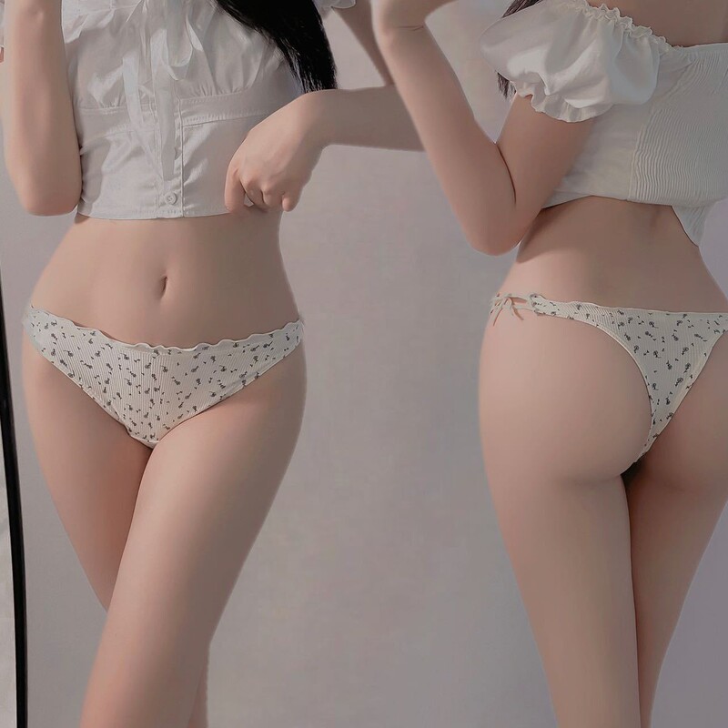 m1u シリーズフリルコットン Tバックレースアップリボン通気性 T パンツ綿底甘い T パンツ女性の T パンツ|undefined