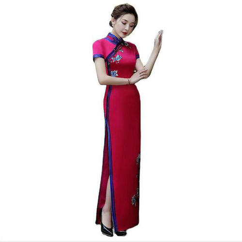 embroidery embroidery show elegant and long cheongsam costumes stage Plus size catwalk cheongsam