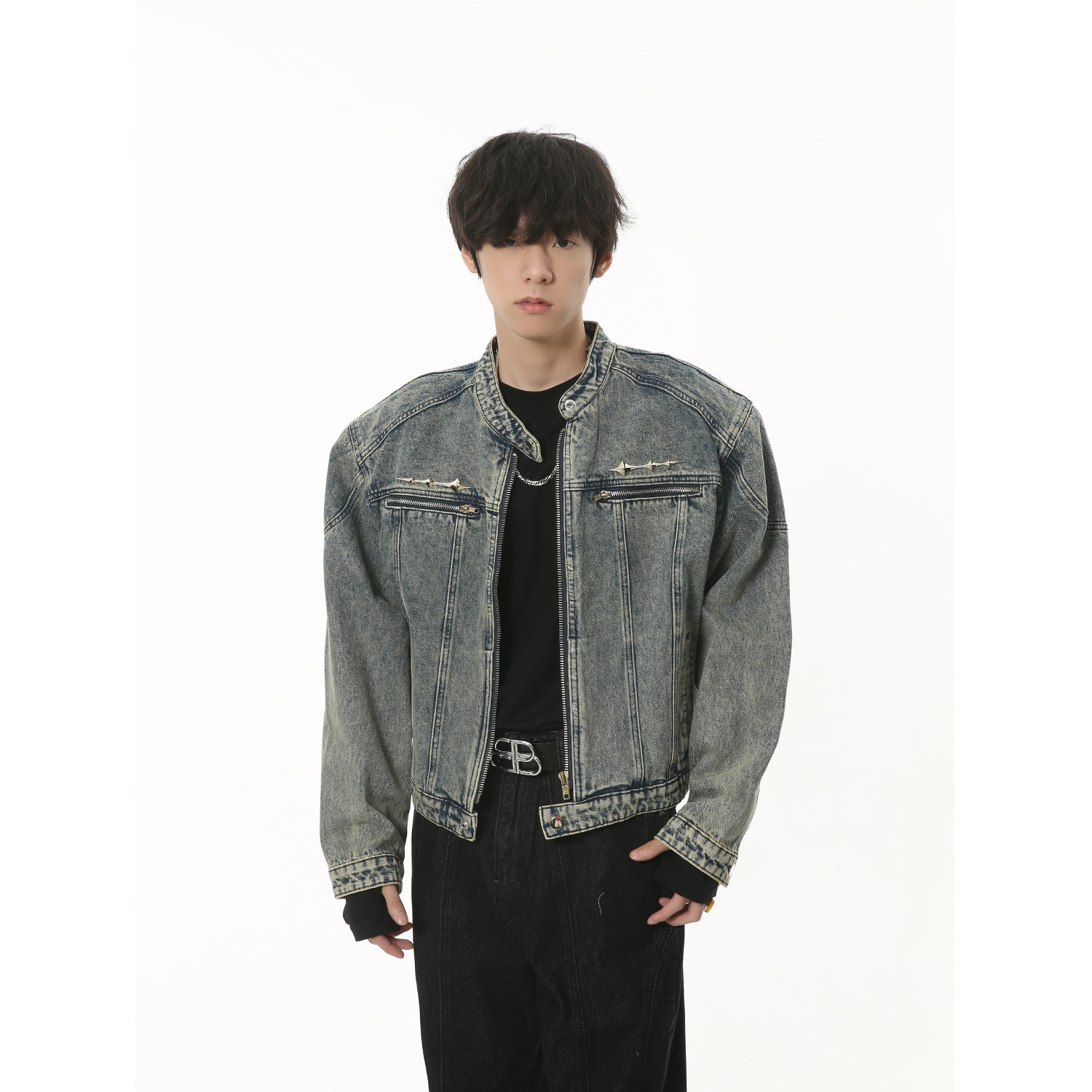 MTLClothes ropa de Hombre | 2023 otoño nuevo diseño de metal retro nicho apenado abrigo de mezclilla lavada