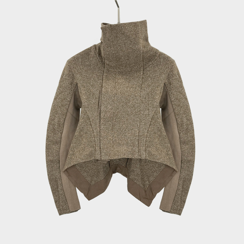 26 Dark Style Spring and Autumn New Woolen High-Neck Zip-Up Short Jacket with Slim Fit and Irregular Hem Swallowtail Jacket 26 Dark Style Spring and Autumn New Woolen High-Neck Zip-Up Short Jacket with Slim Fit and Irregular Hem Swallowtail Jacket