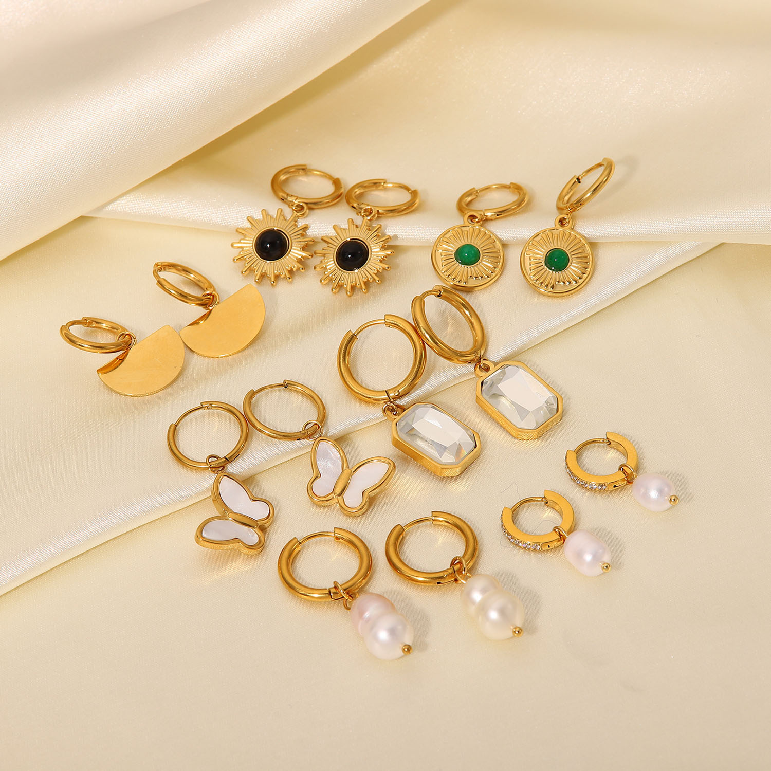 Zircon Inlay Material Earrings Classification Vintage Style Geometric Plating 304 Stainless Steel Zircon Earrings