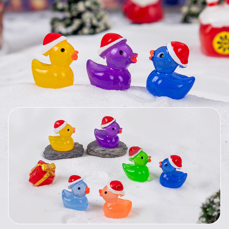 Cross-Border Micro-Landscape Christmas Luminous Mini Duck Resin Small Animal DIY Craft Decoration Cute Figurine Ornament