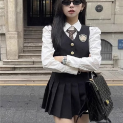 学院英倫風制服セット春と秋の新型ギャルスーツ馬甲長袖シャツ百パートナースカート三点セット女性