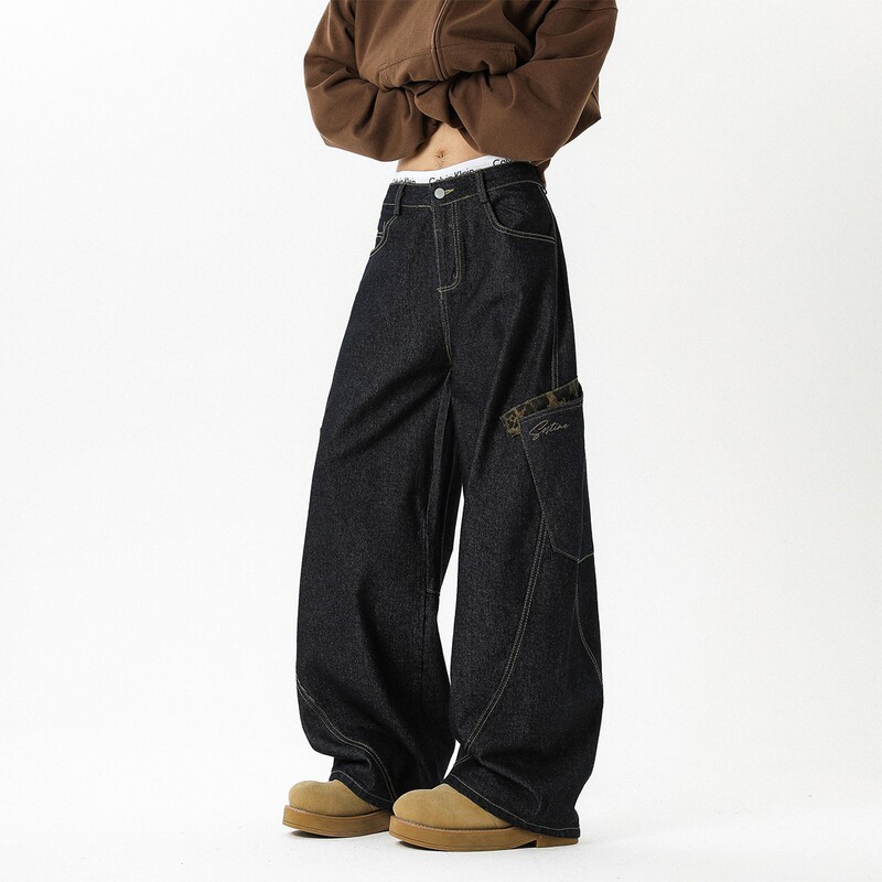 Large Pocket Cargo Jeans for Men and Women 2026 Spring and Autumn New Loose Bf High Street Floor-Length Casual Pants Trendy